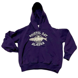 Champion girl’s XS(4/5) purple Bristol Bay Alaska Eat Fish Sleep hood sweatshirt